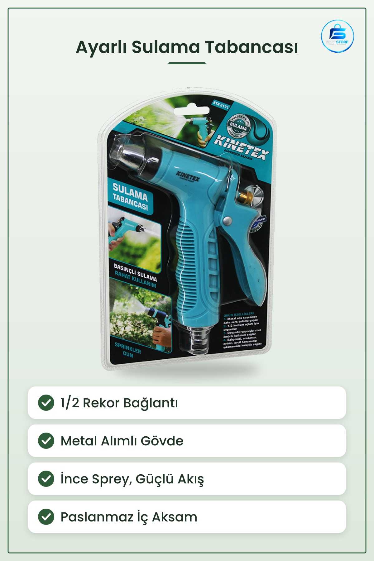 Sulama Tabancısı Ayarlı Sprey Hortum Uyumlu Bahçe Araba Yıkama Metal Alaşımlı Gövde