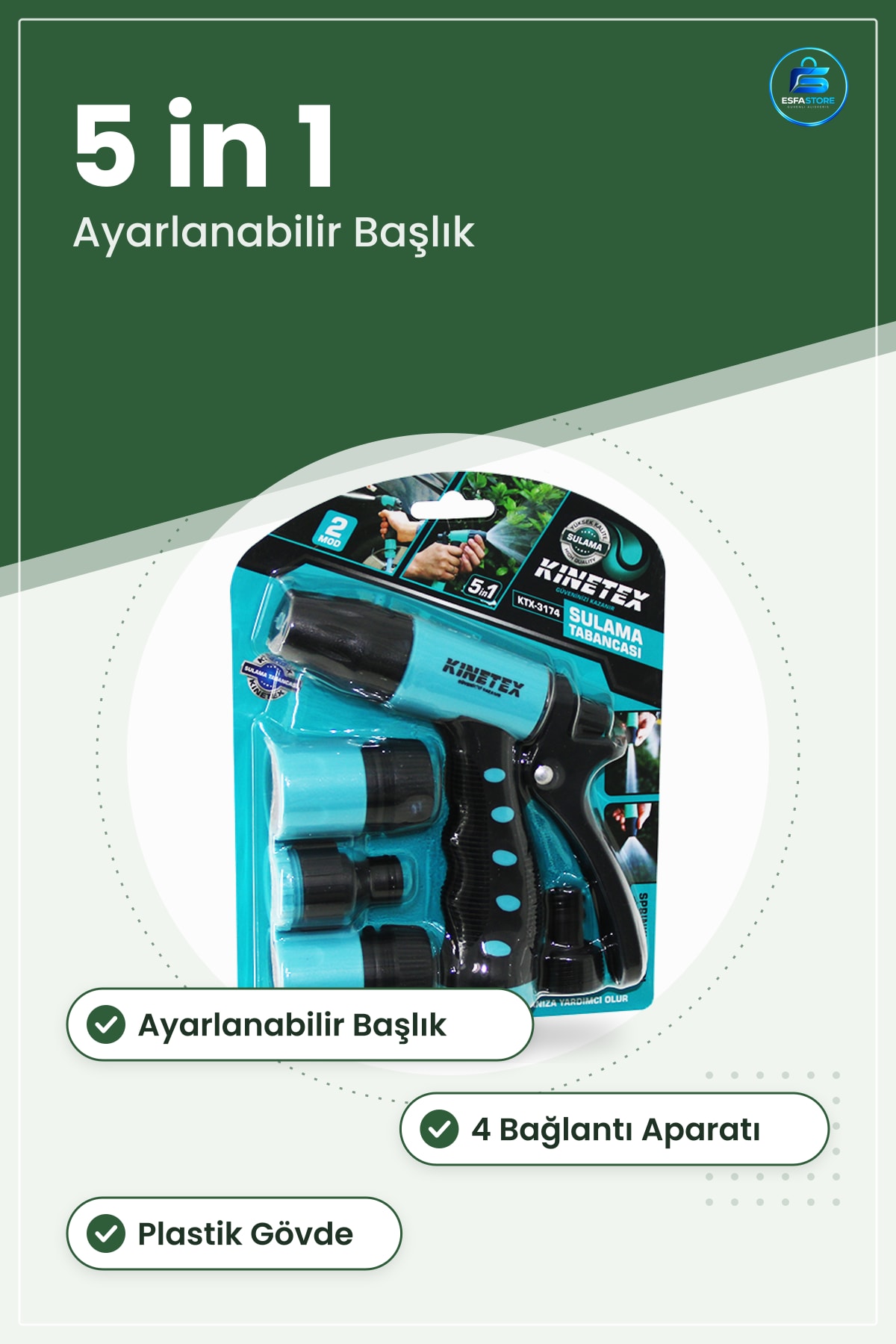Sulama Başlıkları Tabancası 5 in 1 Seti Tabanca 4 Bağlantı Aparatı Bahçe Balkon Araç Yıkama