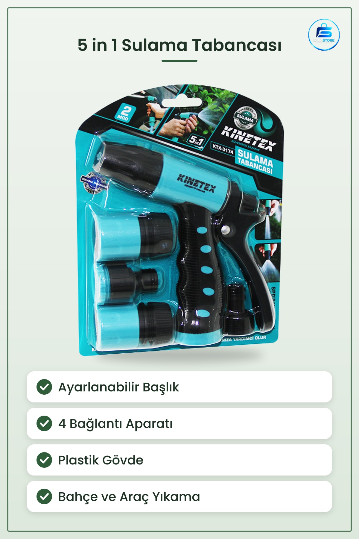 Sulama Başlıkları Tabancası 5 in 1 Seti Tabanca 4 Bağlantı Aparatı Bahçe Balkon Araç Yıkama