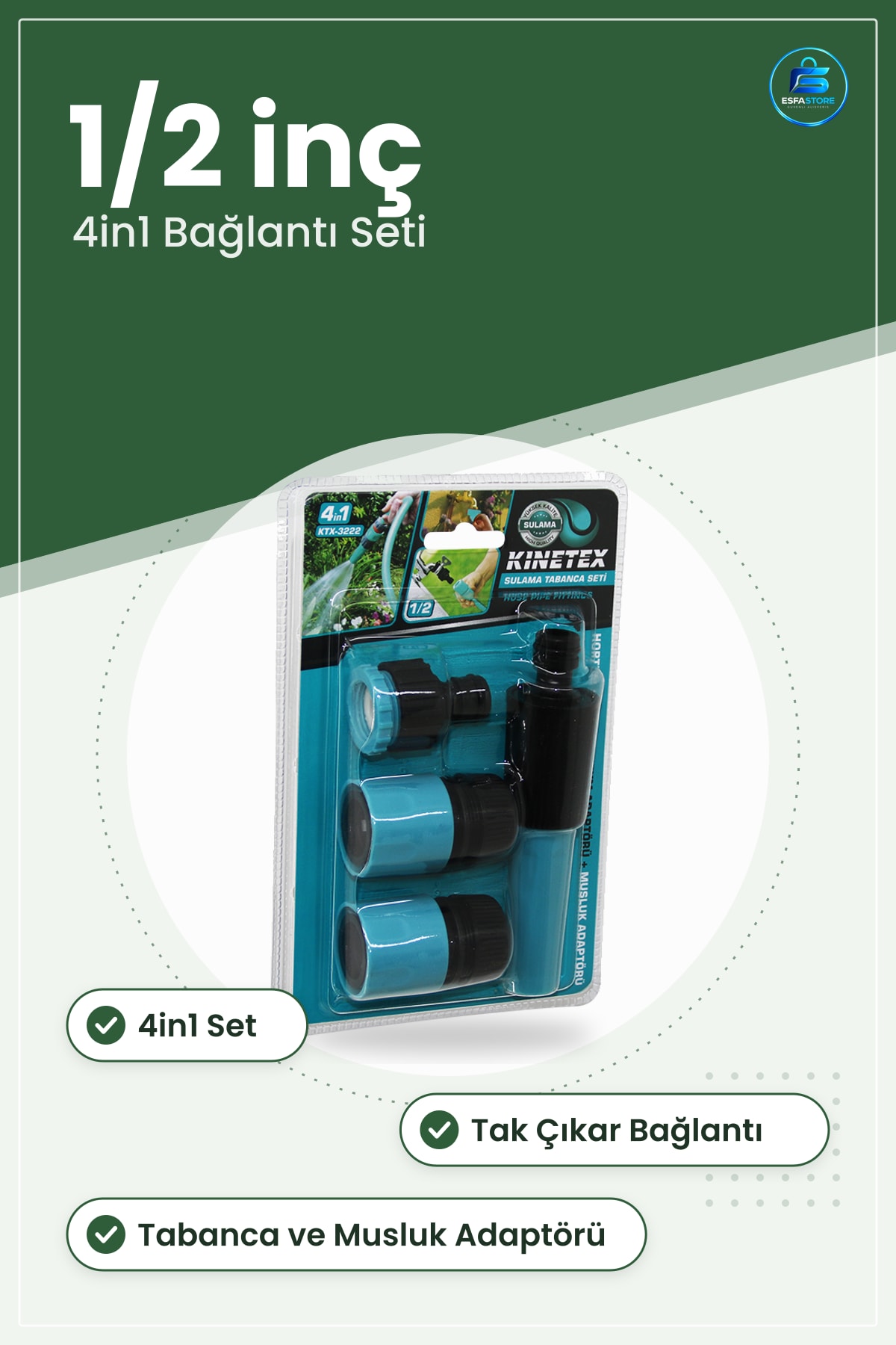 Hortum Bağlantı Aparatı Seti 4in1 1/2 inç Sulama Tabanca Musluk Adaptörü Bahçe Sera Balkon Tak Çıkar
