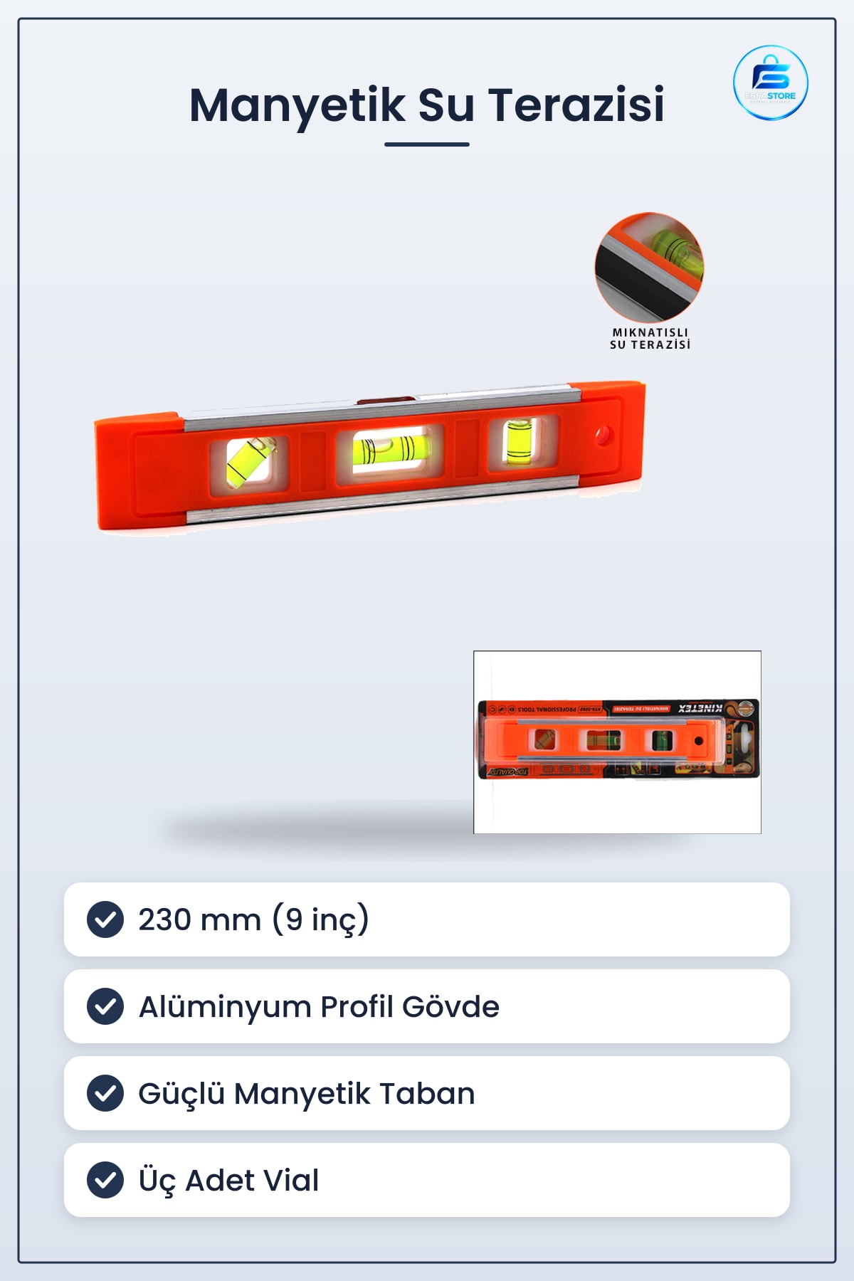 Manyetik Su Terazisi 9 inç 230 mm Mini Alüminyum Gövdeli Hassas Ölçüm Tesisat Montaj Metal Yüzey