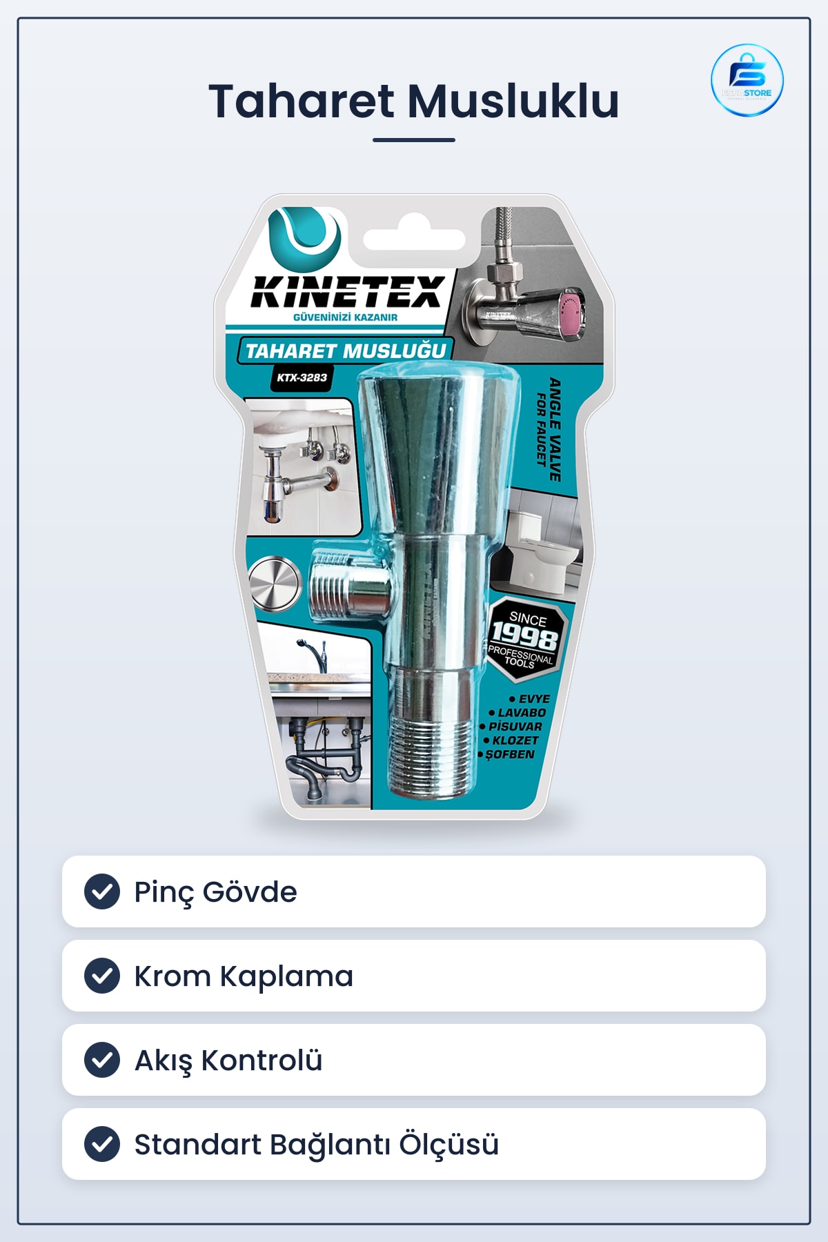 Taharet Musluğu Banyo Tesisatı Açı Vanası Pirinç Gövde Krom Kaplama Tuvalet Lavabo Klozet
