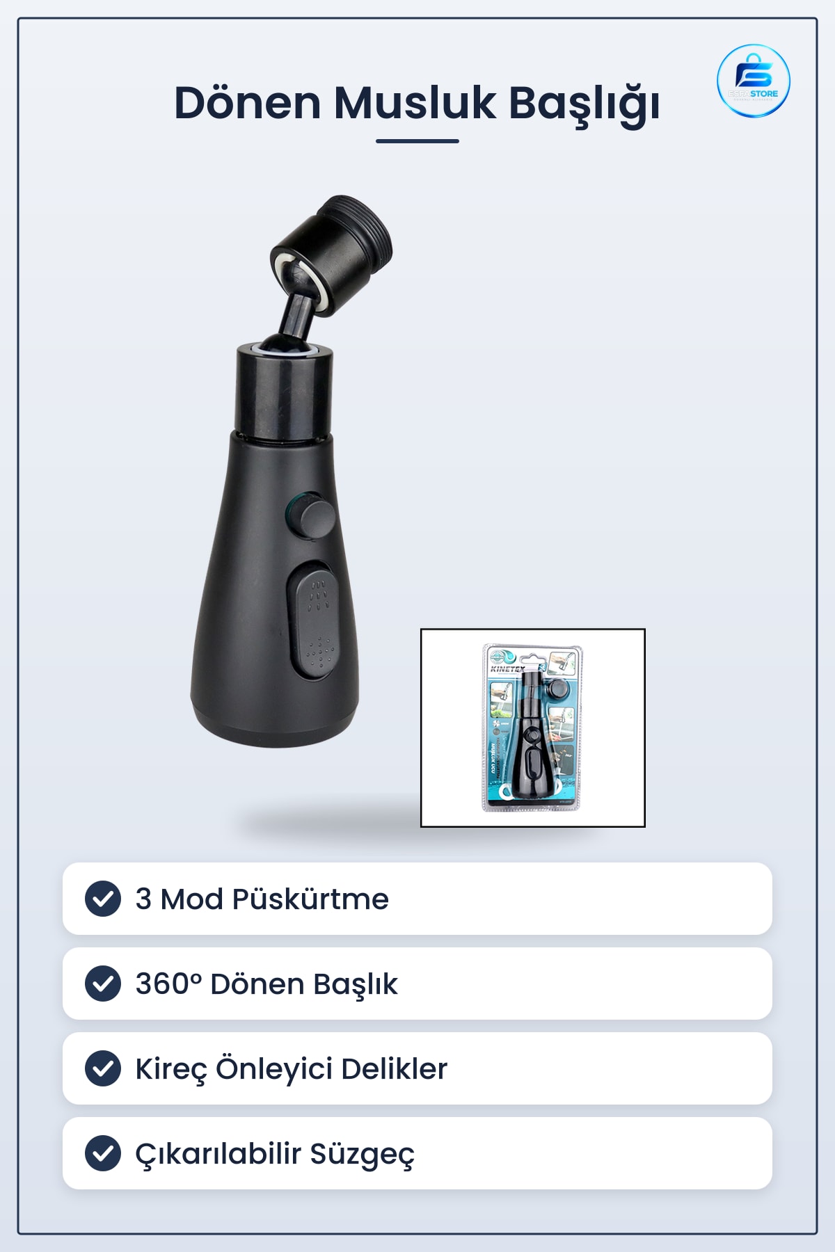 Musluk Başlığı ° Dönen 3 Mod Yağmur Püskürtme Siyah Mutfak Banyo Bahçe Ucu Kıreç Önleyici
