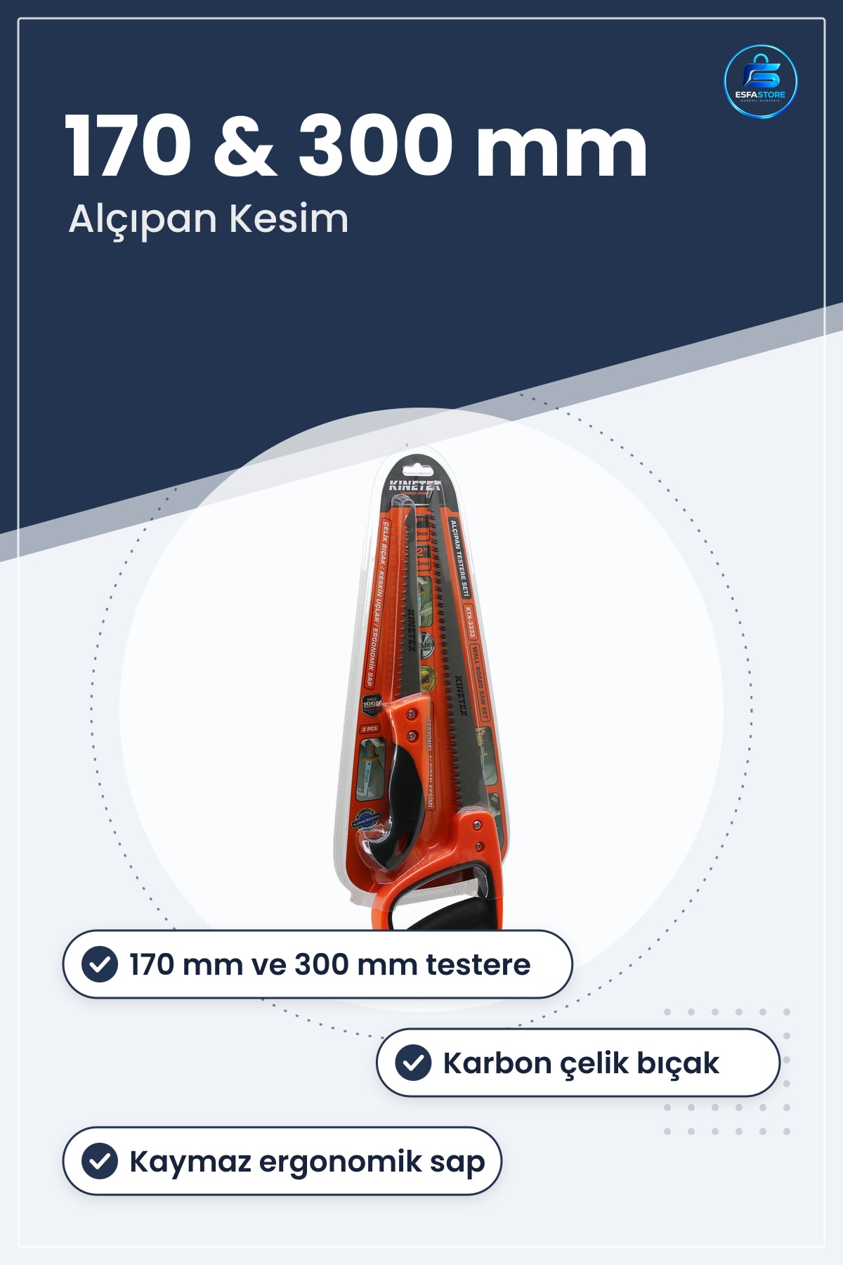 Alçıpan Testere Seti 170mm 300mm Çelik Bıçaklı Ergonomik Saplı Manuel Hırdavat Kesim Tadilat