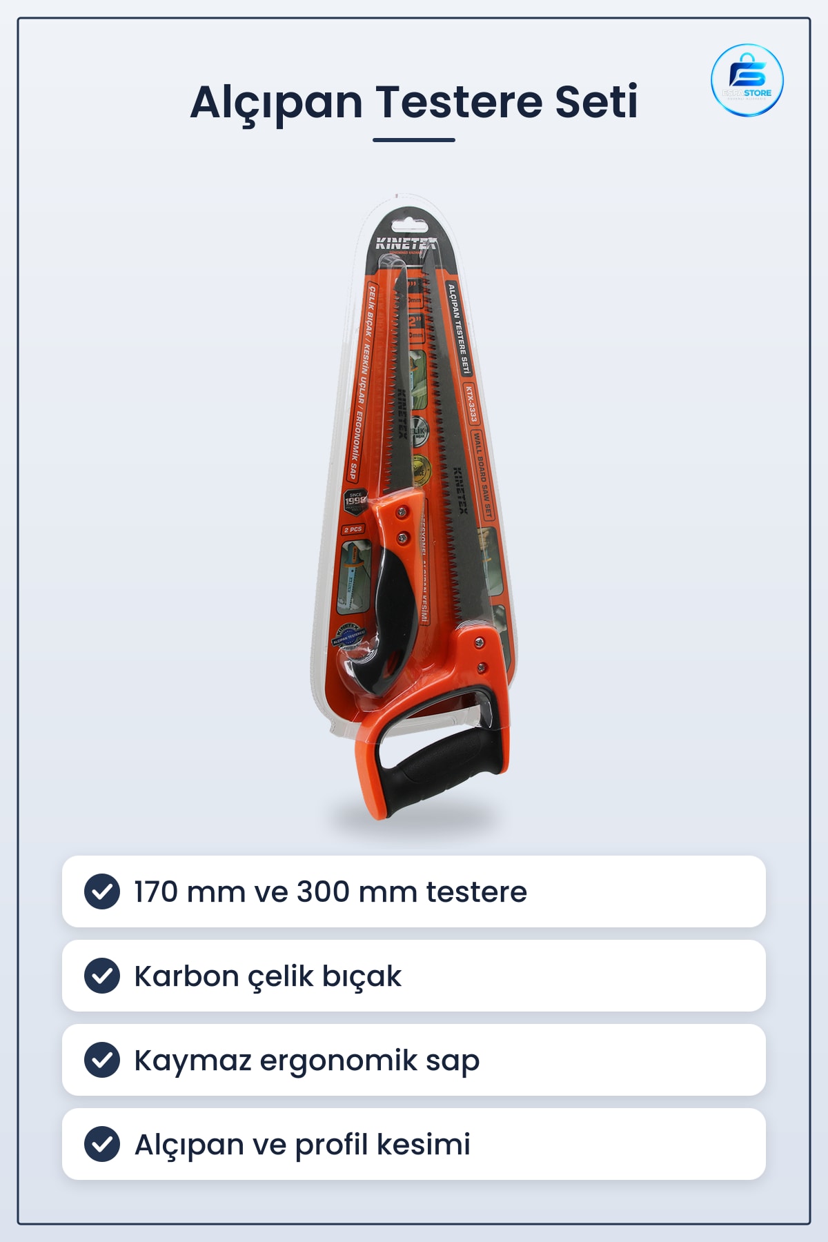 Alçıpan Testere Seti 170mm 300mm Çelik Bıçaklı Ergonomik Saplı Manuel Hırdavat Kesim Tadilat
