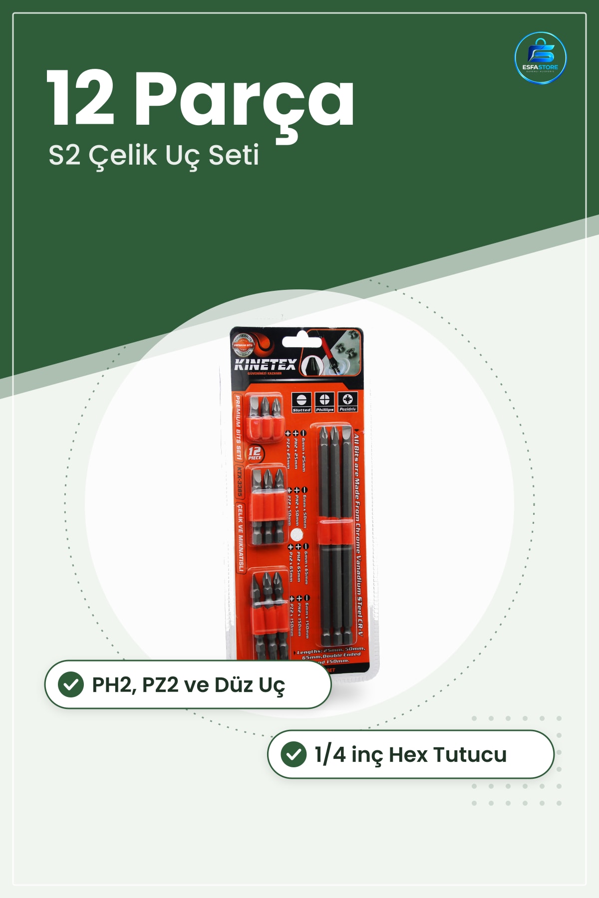 Matkap Bit Uç Seti 12 Parça PH2 PZ2 Düz S2 Çelik Vidalama Ucu 1/4 inç Hex Tutucu Mobilya Montağı