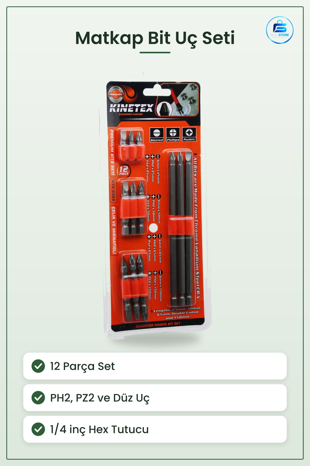 Matkap Bit Uç Seti 12 Parça PH2 PZ2 Düz S2 Çelik Vidalama Ucu 1/4 inç Hex Tutucu Mobilya Montağı