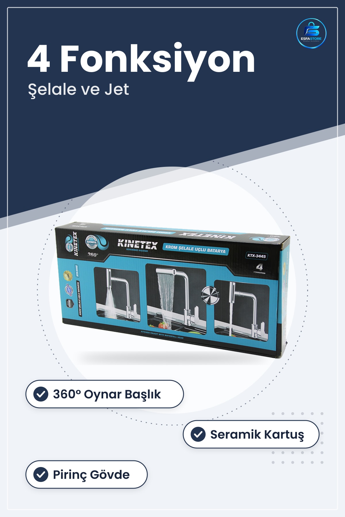 Banyo Bataryası Krom Uzun Kuğu 4 Fonksiyonlu ° Oynar Başlık Şelale Jet Pirinç Seramik Kartuş
