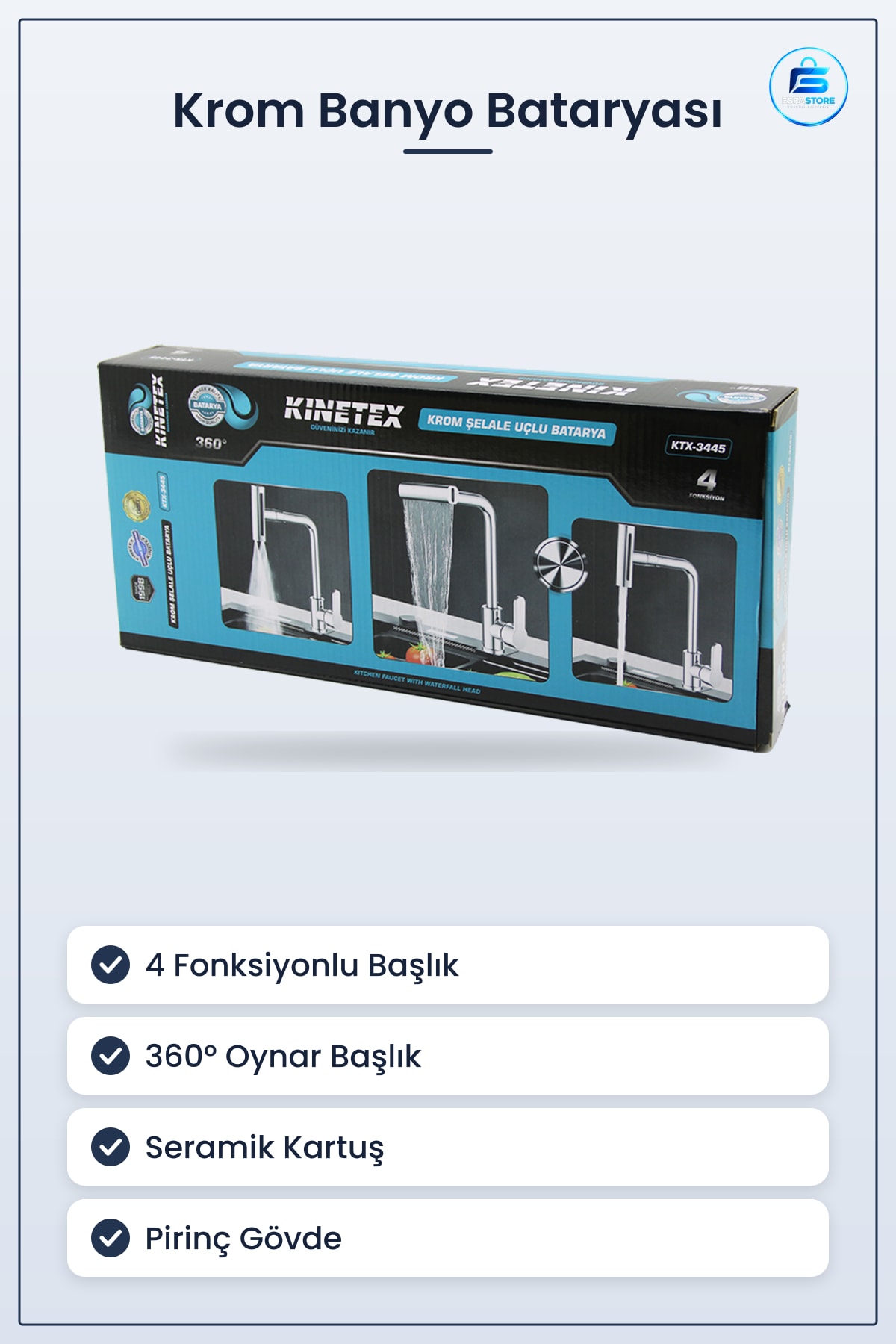 Banyo Bataryası Krom Uzun Kuğu 4 Fonksiyonlu ° Oynar Başlık Şelale Jet Pirinç Seramik Kartuş