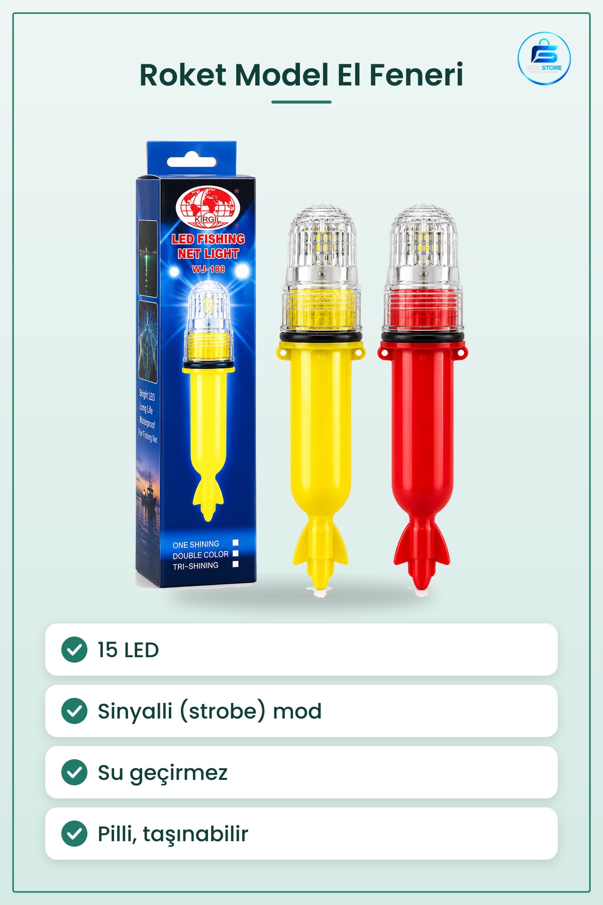 El Feneri Pilli 15 LED Balıkçı Domuz Avı Sinyalli Su Geçirmez Roket Model Kamp Aydınlatma