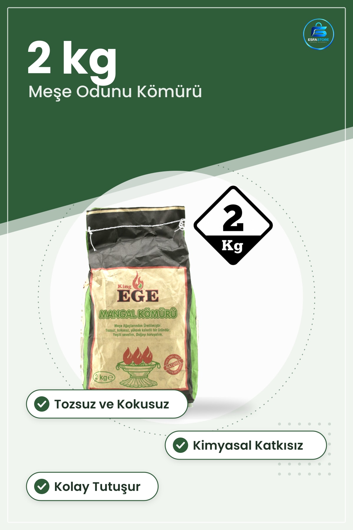 Mangal Kömürü 2 kg Meşe Odunu Tossuz Kokusuz Yüksek Kalorili Piknik Bahçe Izgara Kamp