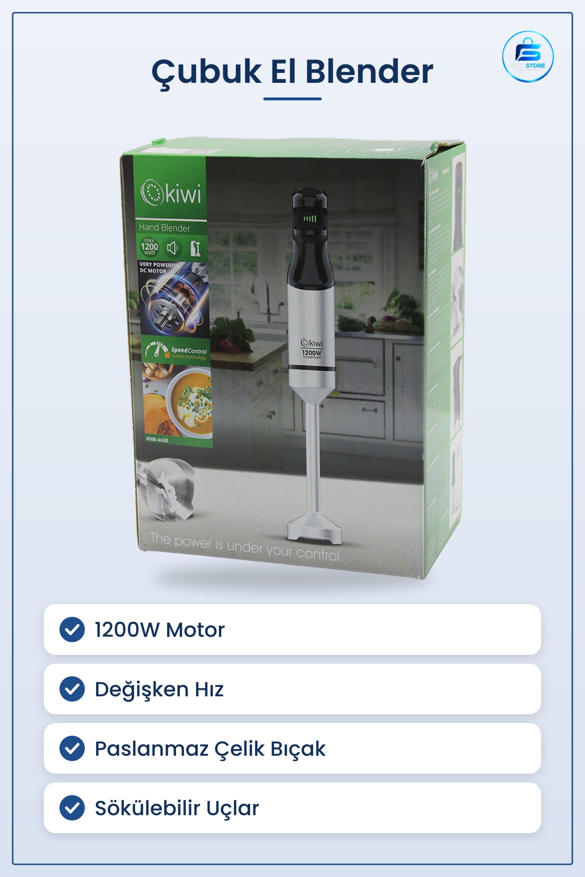Çubuk El Blender 1200W Değişken Hız Çelik Bıçak Mutfak Çorba Püre Sökülebilir Seti