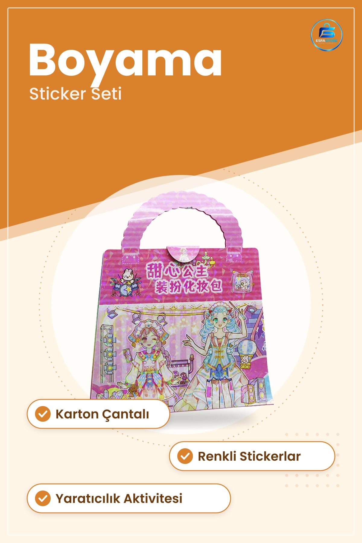 Karton Çantalı Boyama ve Giydirme Seti Stickerı Çocuk Yaratıcılık Aktivite Oyuncak Ev Okul Hediye