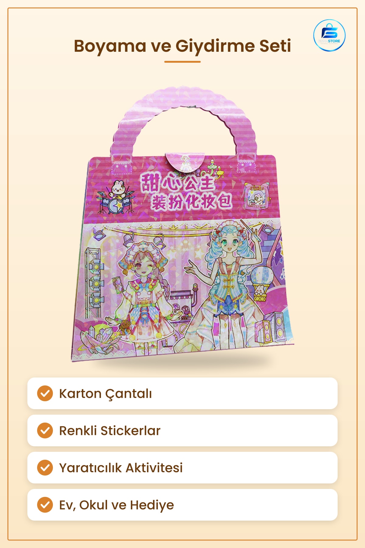 Karton Çantalı Boyama ve Giydirme Seti Stickerı Çocuk Yaratıcılık Aktivite Oyuncak Ev Okul Hediye