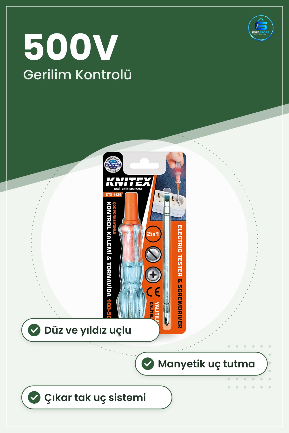 Kontrol Kalemi Tornavida 2in1 Düz ve Yıldız Uçlu ila 500V Elektrik Gerilim Ölçüm Cihazı