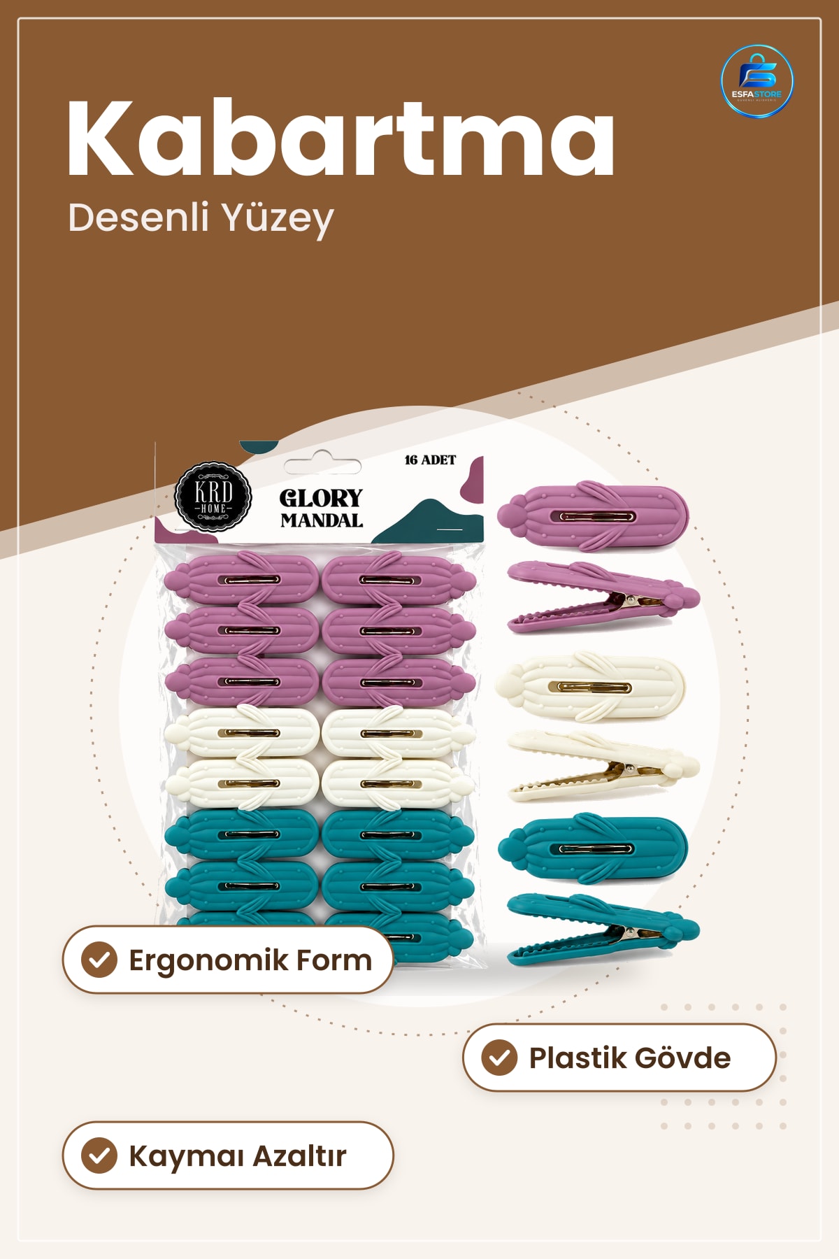 Çamaşır Mandalı Renkli Plastik Kabartma Desenli Balkon Ev İçi Kuruluk Asma Tutucu Kıskaç