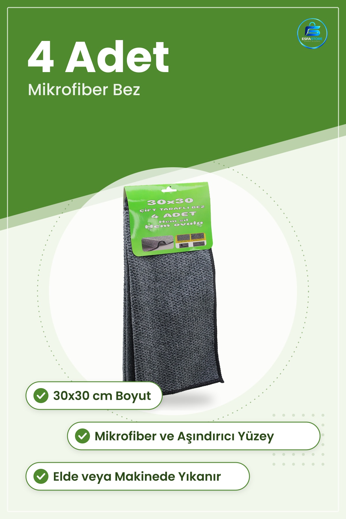 Temizlik Bezi Çift Taraflı Mikrofiber Aşındırıcı Bez 30x30 cm 4 Adet Zorlu Kir Temizleyici