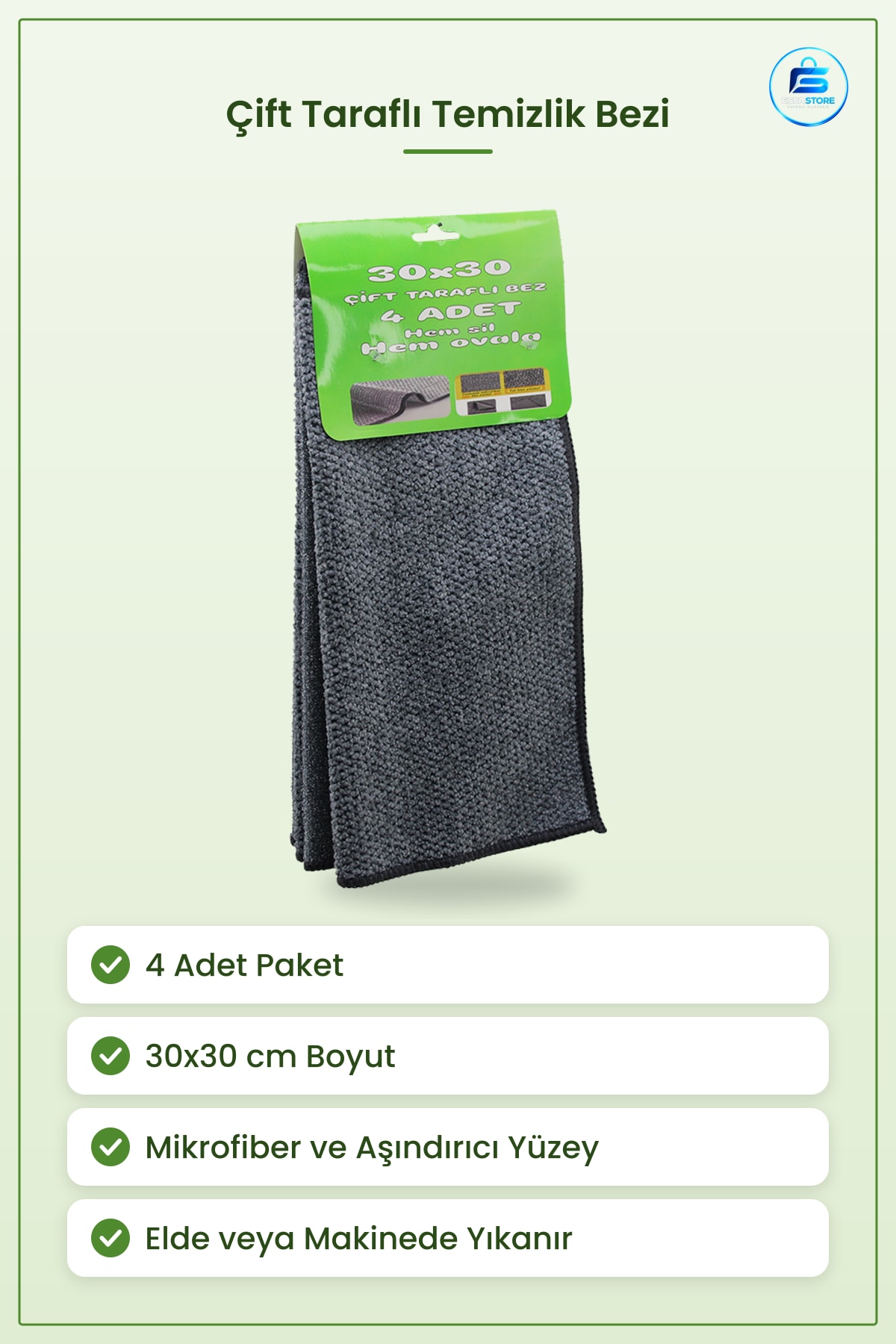 Temizlik Bezi Çift Taraflı Mikrofiber Aşındırıcı Bez 30x30 cm 4 Adet Zorlu Kir Temizleyici