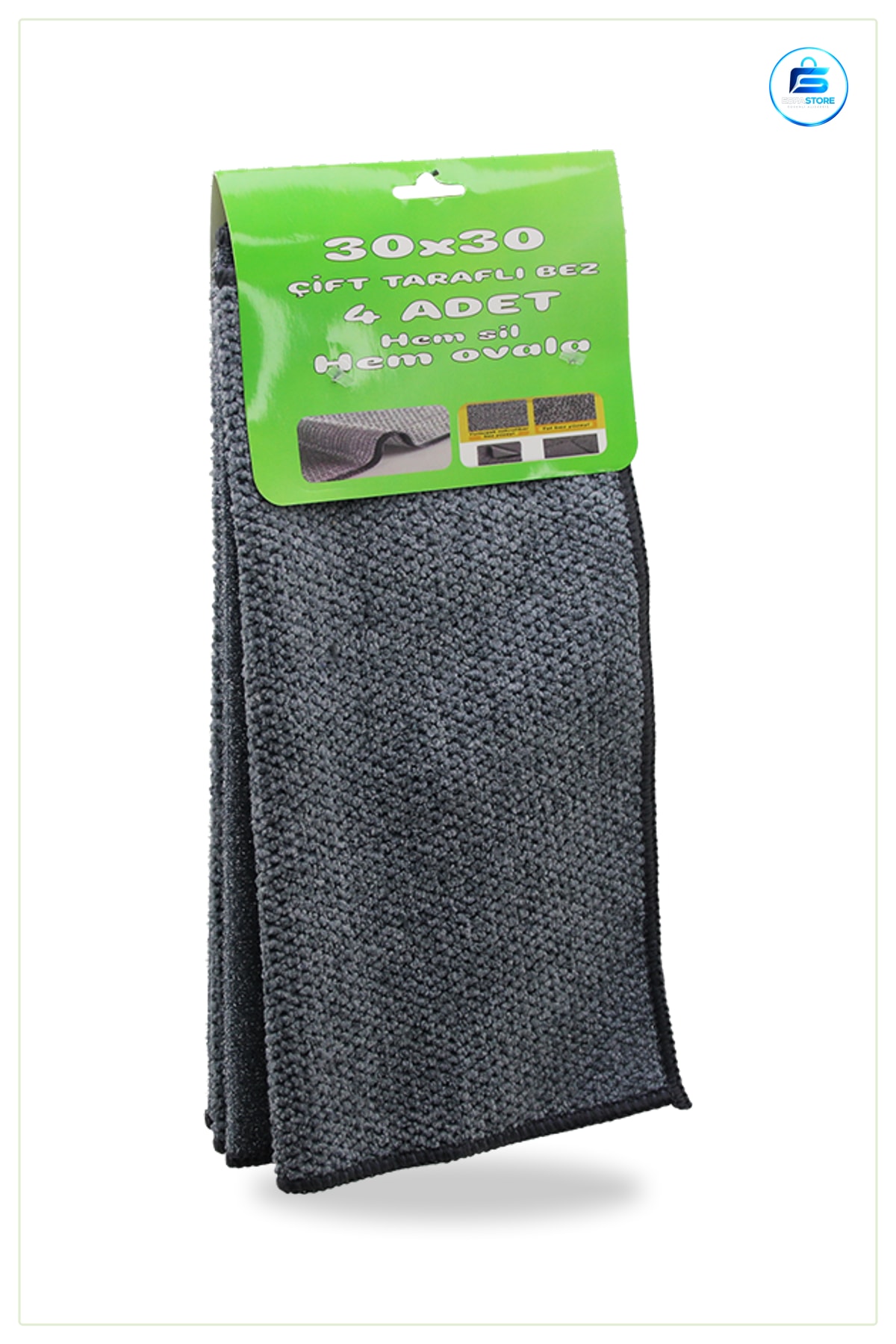 Temizlik Bezi Çift Taraflı Mikrofiber Aşındırıcı Bez 30x30 cm 4 Adet Zorlu Kir Temizleyici