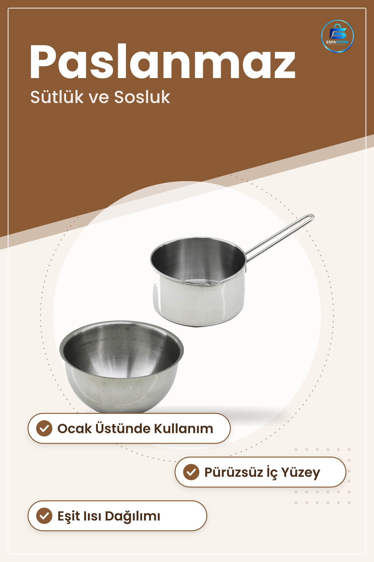 Paslanmaz Çelik Sütlük ve Sosluk Tencere Seti Mutfak Süt Iısıtma Sos Hazırlama Kabı