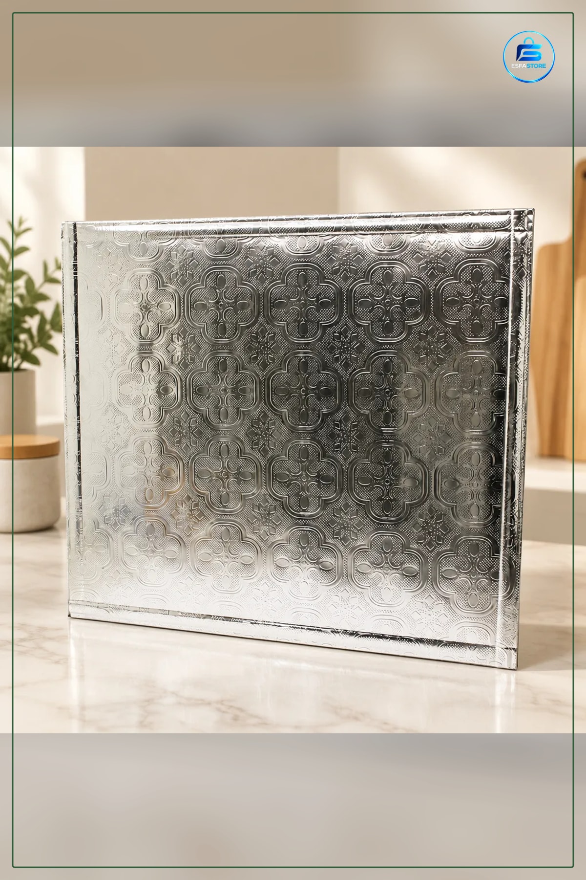 Soba Duvar Isı Koruyucu Paneli 75x85 cm Isıya Dayanıklı Gümüş Kabartmalı Yüzey Ocak Arkası