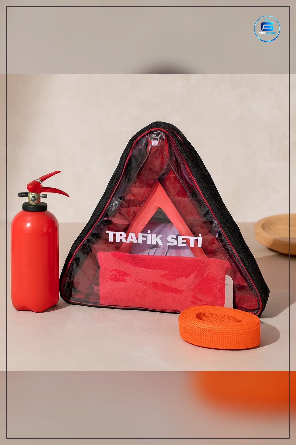 Oto Trafik ve İlk Yardım Seti 1 kg Yangın Tüpü Reflektörlü Çeki Halatı Medikal Boyunluk Takoz Araç