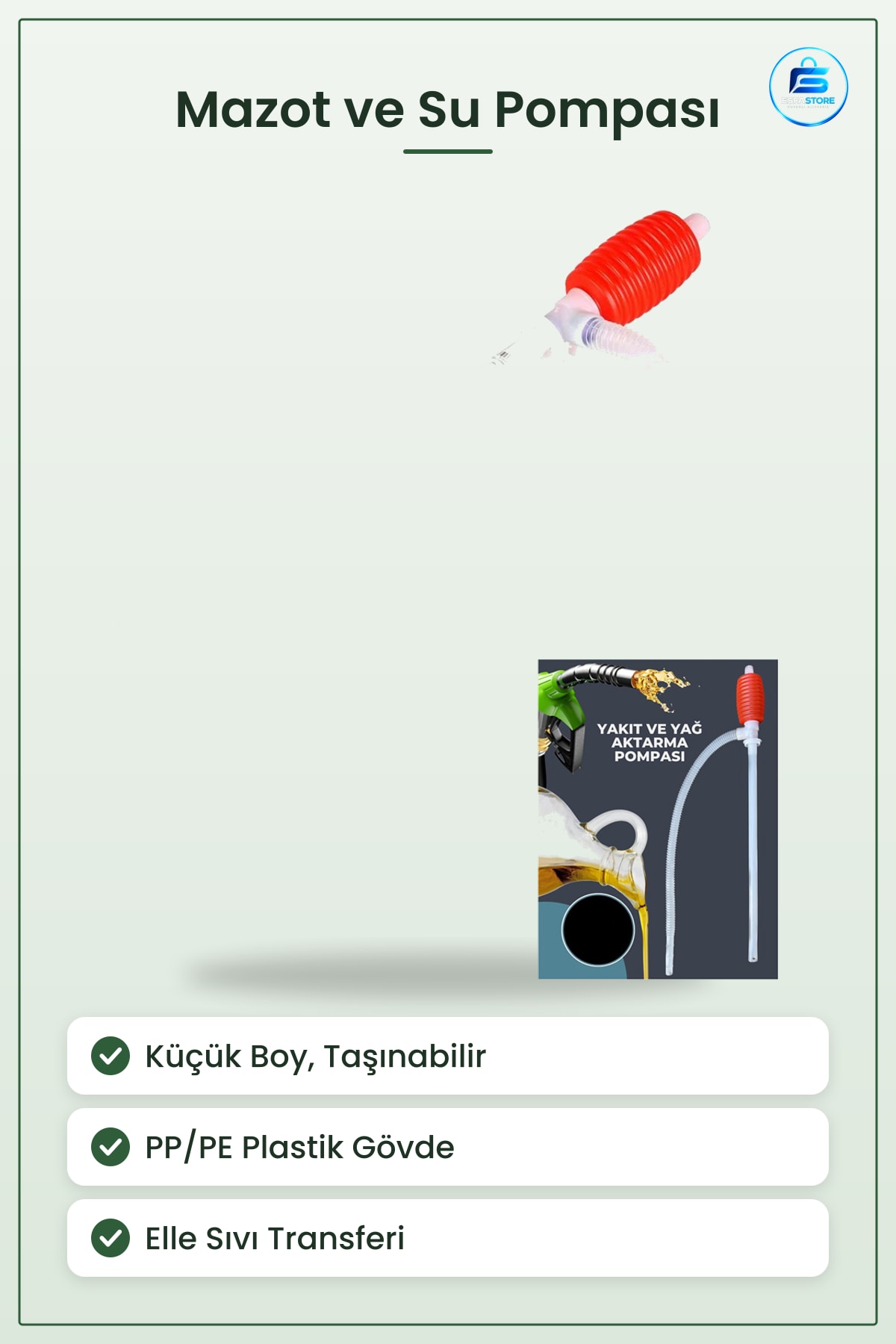 Mazot ve Su Pompa Plastik Küçük Boy Taşınabilir Elle Sıvı Transfer Bahçe Tarım Araç Kamp
