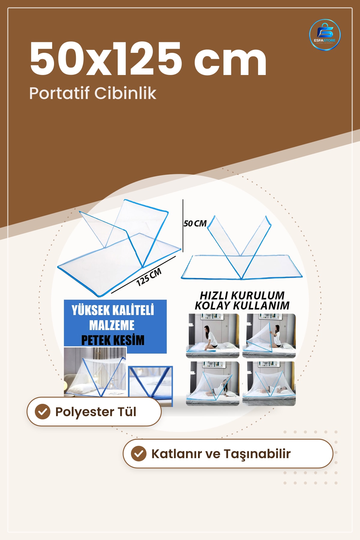 Cibinlik Bebek Çocuk Portatif Sinek Koruyucu 50x125 cm Taşınabilir Tül Katlanır Hızlı Kurulum