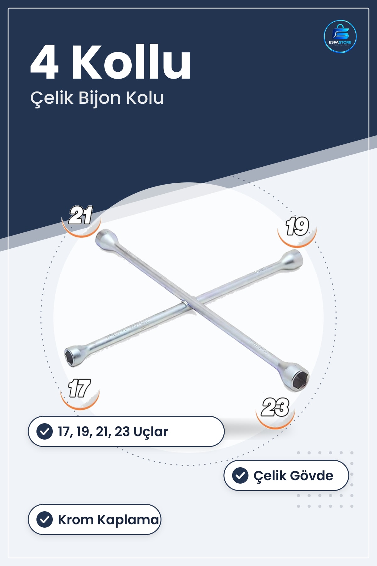 Krom Kaplı 4 Kollu Bijon Kolu Çelik Oto Lastik Tekerlek Anahtarı Yol Yardım Araba Bakım