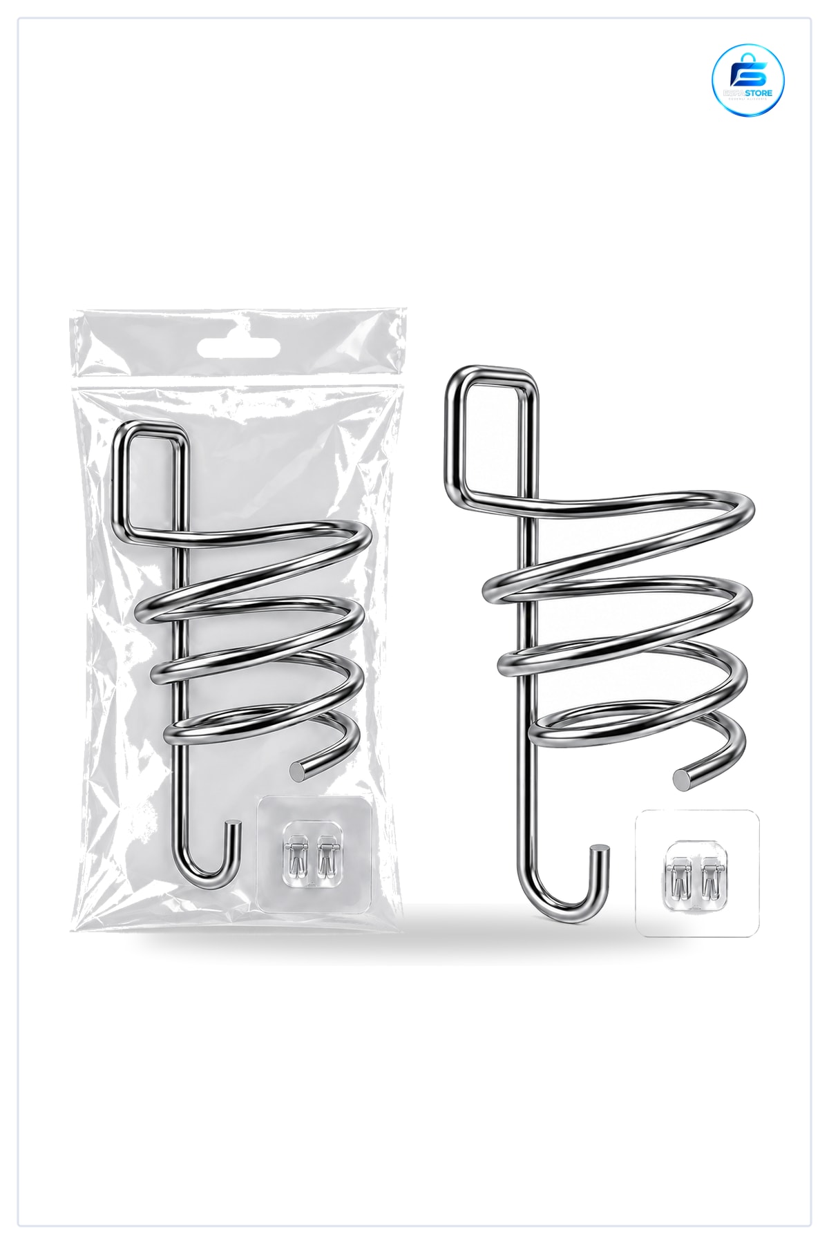 Krom Fön Makinesi Askısı Yapışkanlı Saç Kurutma Düzenleyici Banyo Kuaför Metal Spiral Tutucu