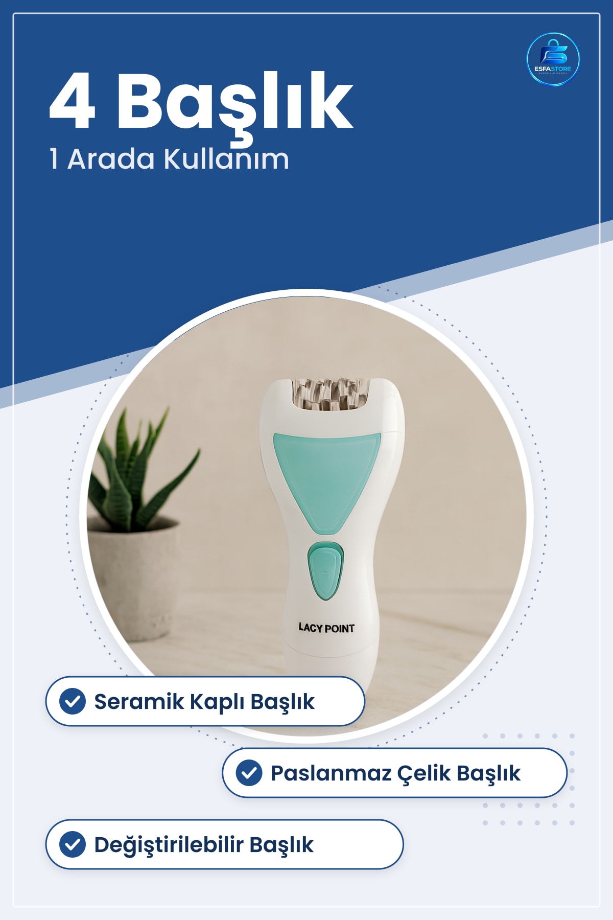 Epilatör Epilasyon Makinesi 4 Başlıklı 1 Arada Tüy Alma Seramik Başlık Kişisel Bakım