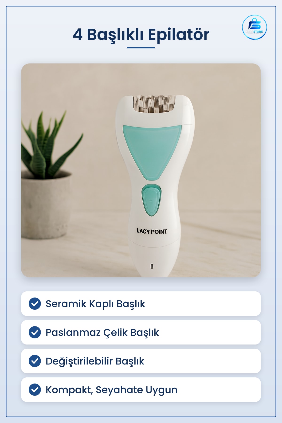 Epilatör Epilasyon Makinesi 4 Başlıklı 1 Arada Tüy Alma Seramik Başlık Kişisel Bakım