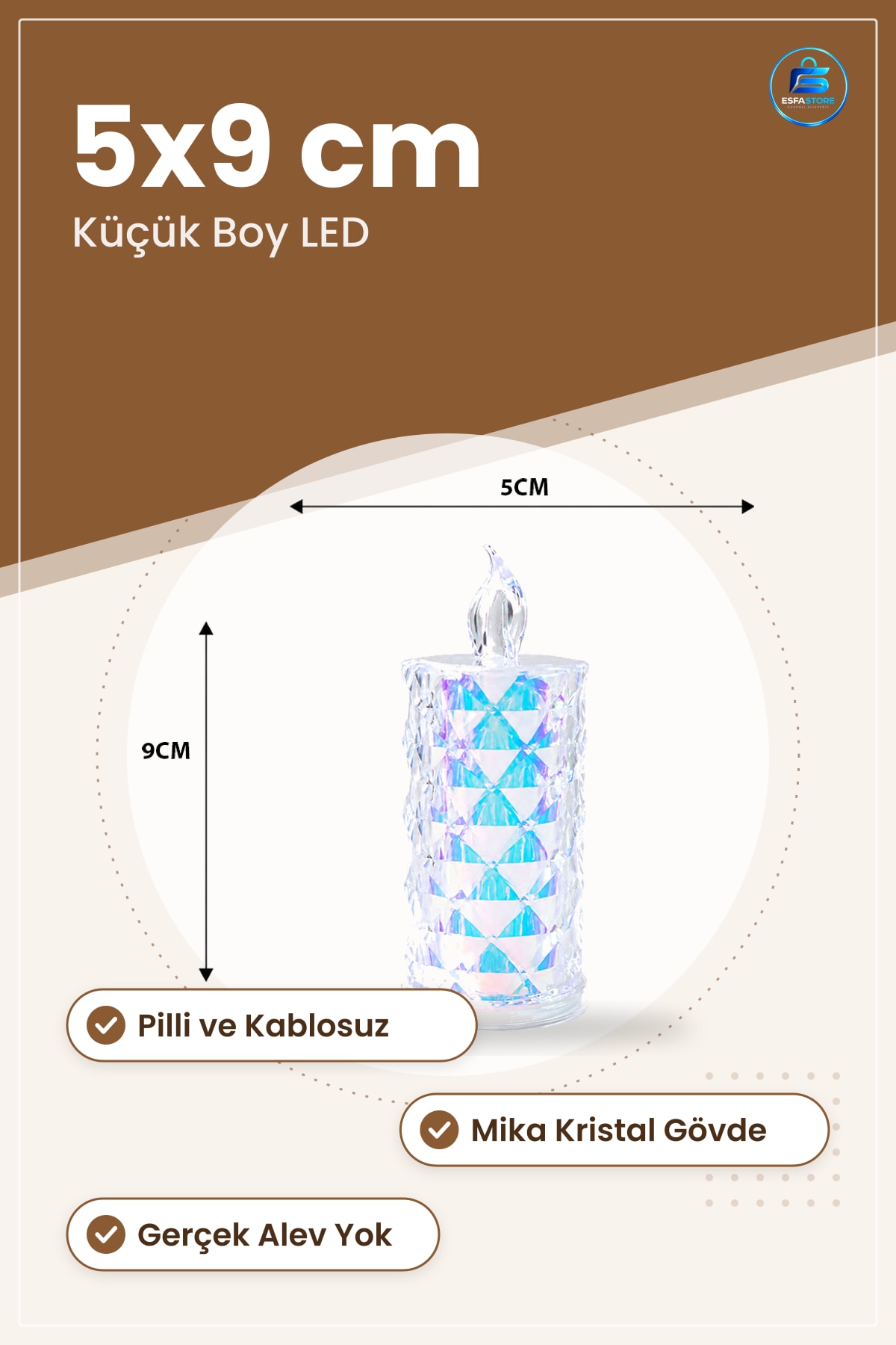 LED Mum Kristal Plastik Küçük Boy Pilli Dekoratif Gece Lambası 5 cm x 9 Aydınlatma Mika