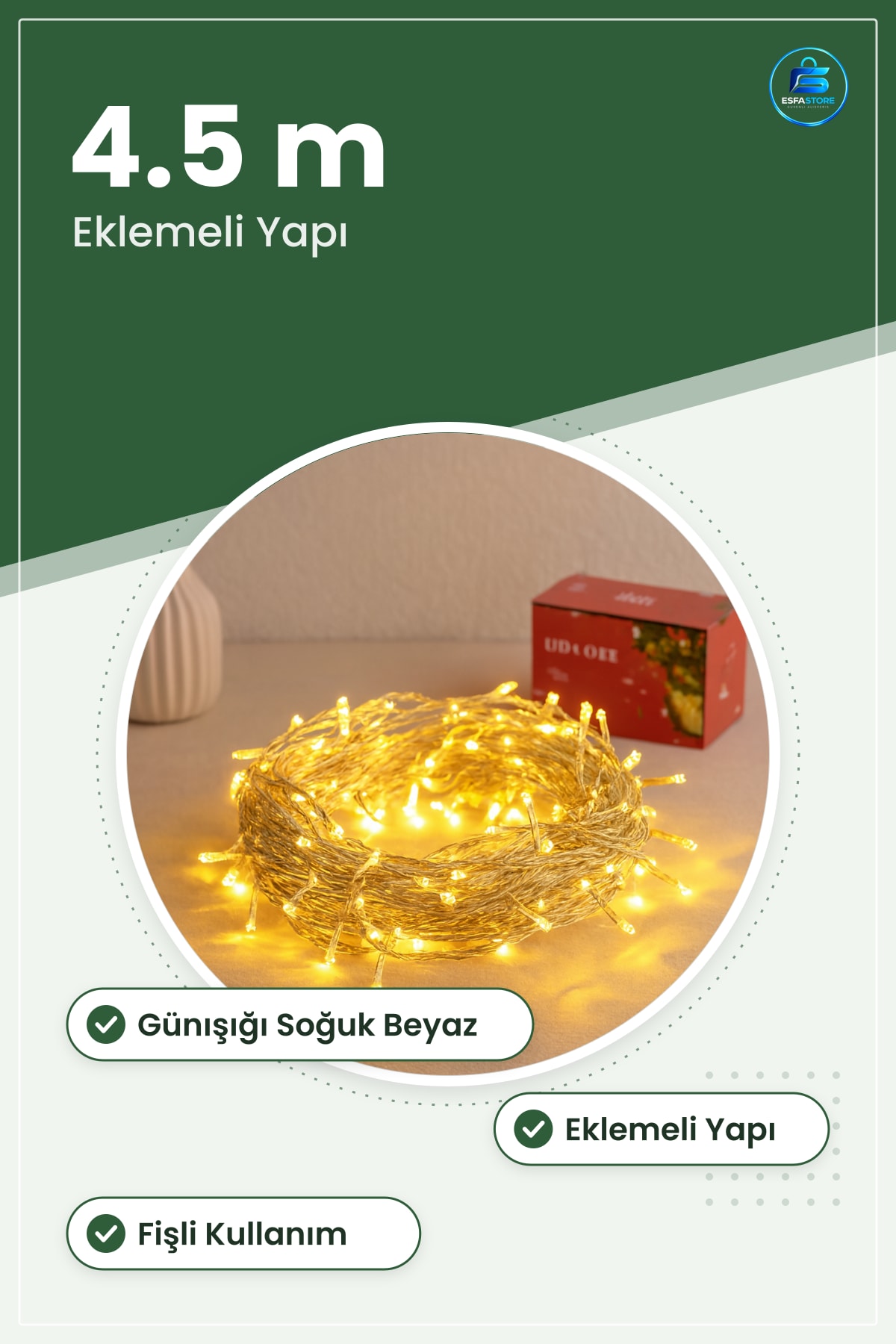 Saçak LED Dekor Lambası 4.5 m Günışığı Soğuk Beyaz Fişli Eklemli Bahçe Balkon Teras Aydınlatma