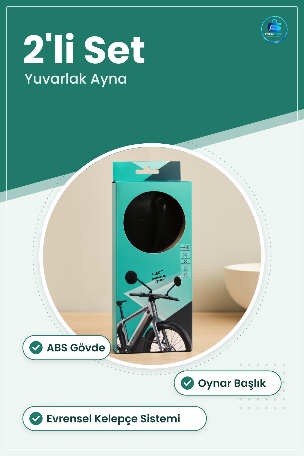 Bisiklet Aksesuarı Gidon Üstü Yuvarlak Ayna 2'li Set ABS Oynar Başlık Arka Görüş Sürüş Güvenliği