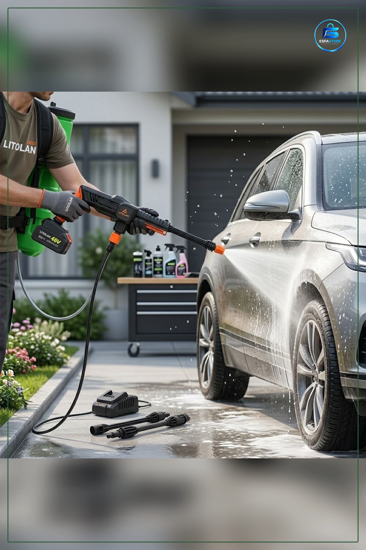 Elektrikli Araç Yıkama Tabancası 16L 4.8V Yüksek Basınçlı Bahçe Sulama Köpük Jet Sis Püskürtücü