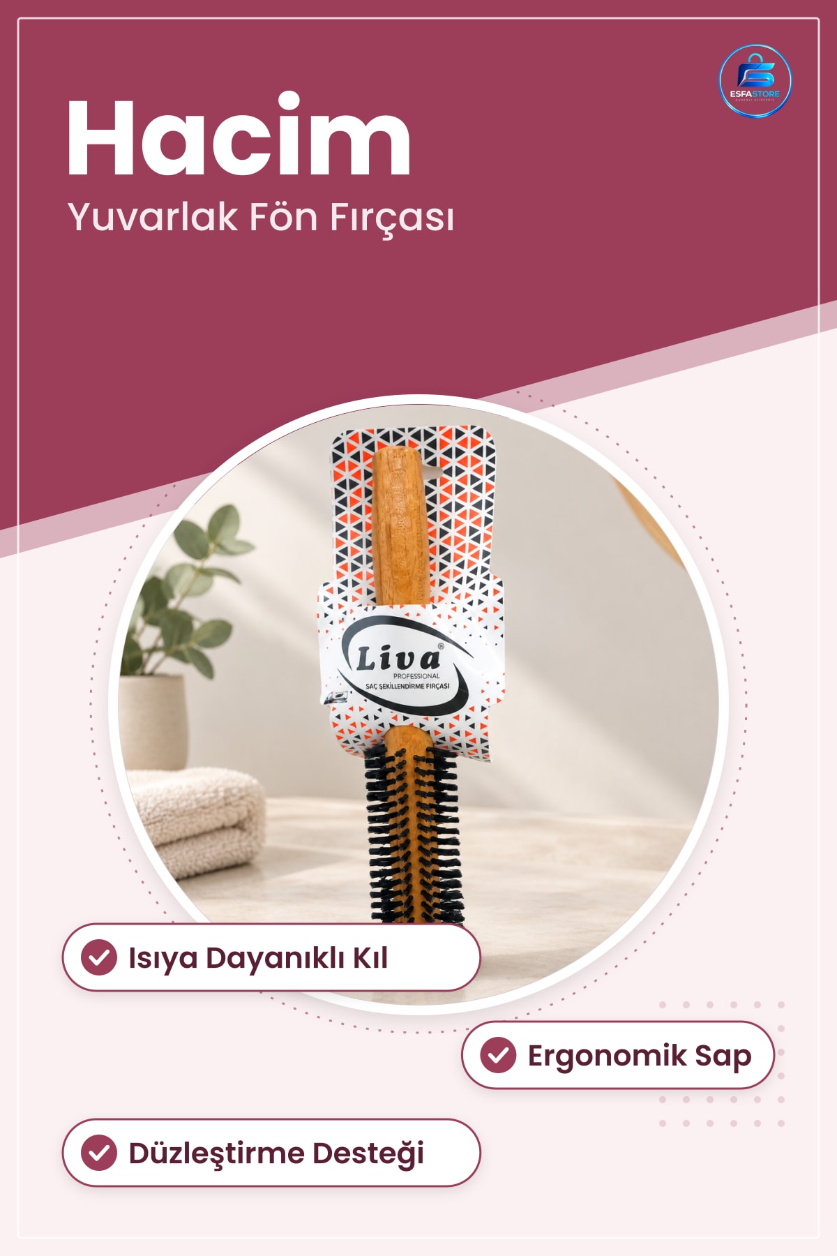 Isıya Dayanıklı Fön Saç Fırçası Yuvarlak Hacim Verici Kurutma Şekillendirme Dalga Düzleştirme