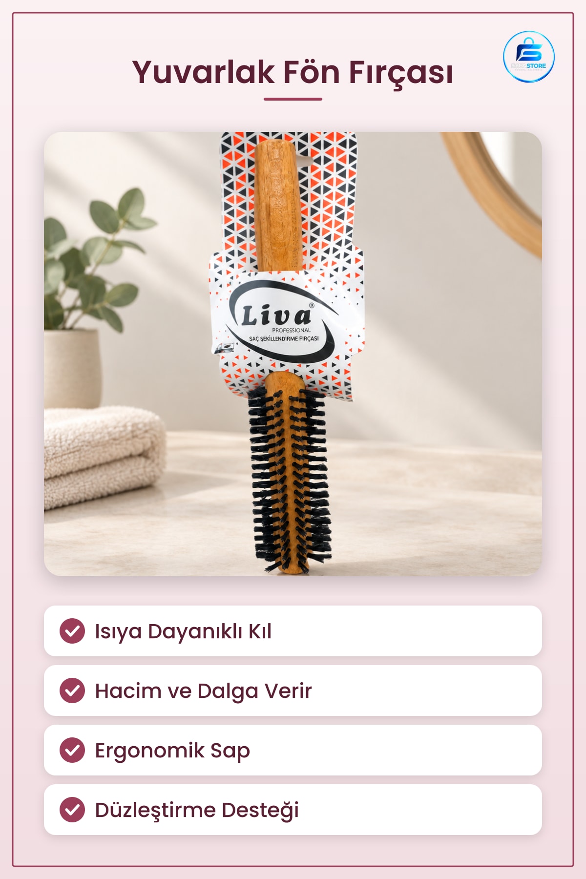 Isıya Dayanıklı Fön Saç Fırçası Yuvarlak Hacim Verici Kurutma Şekillendirme Dalga Düzleştirme