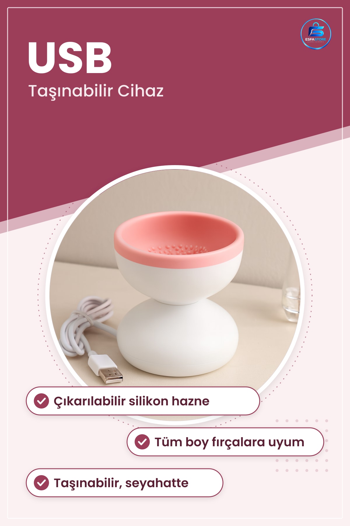 Makyaj Fırça Temizleme Makinesi USB Silikon Hazneli Taşınabilir Kozmetik Yıkama Cihazı