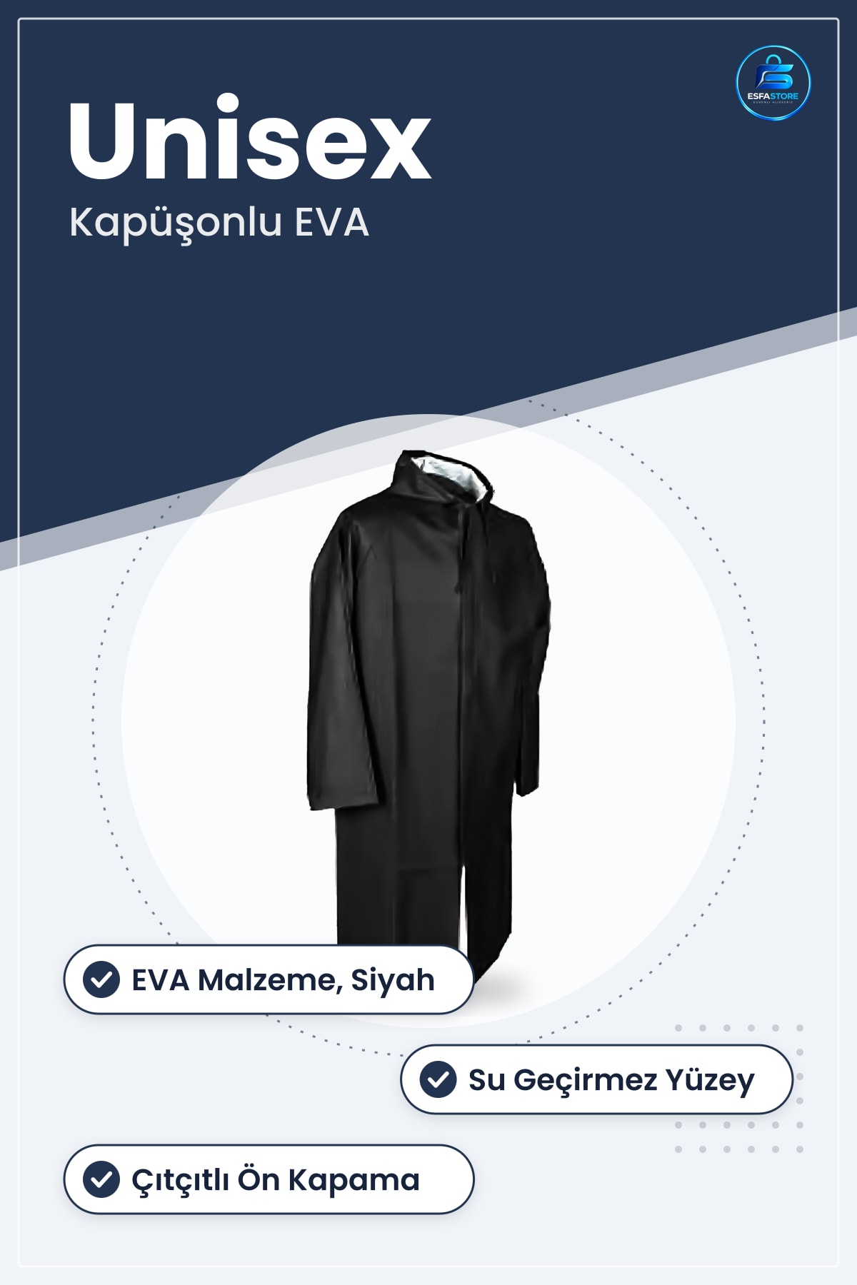 Yağmurluk Kapüşonlu EVA Siyah Çıtçıtlı Su Geçirmez Rüzgar Hafif Taşınabilir Unisex Günlük Kullanım