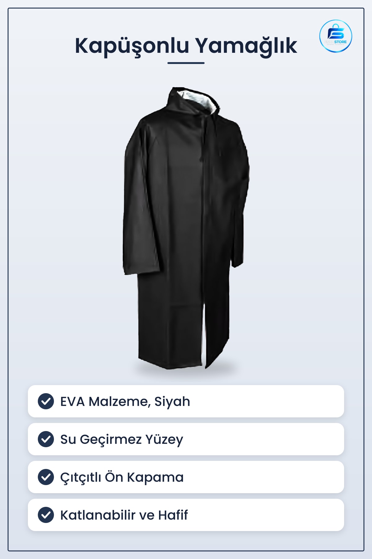 Yağmurluk Kapüşonlu EVA Siyah Çıtçıtlı Su Geçirmez Rüzgar Hafif Taşınabilir Unisex Günlük Kullanım