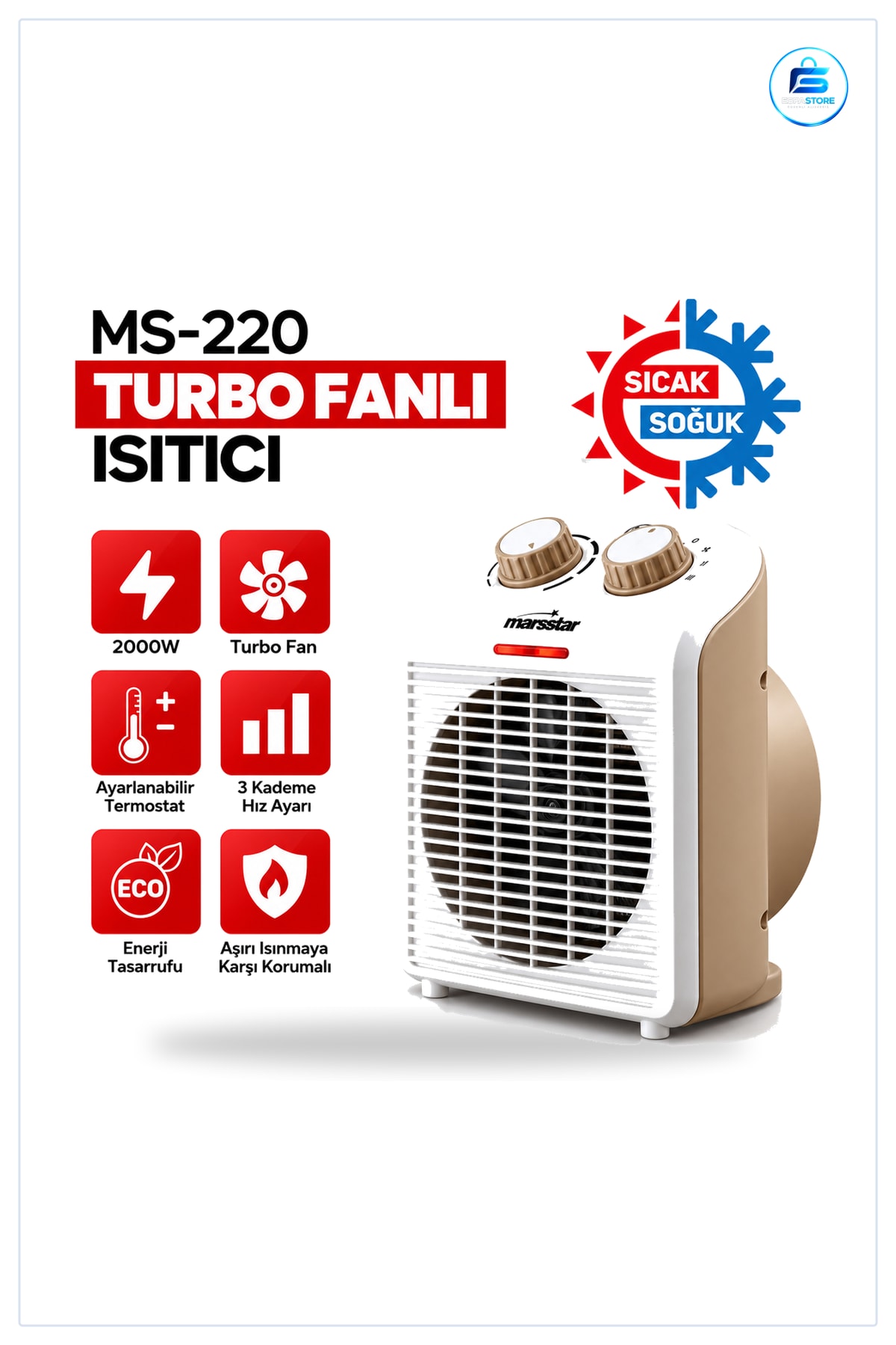 Fanlı Isıtıcı Turbo Fan Sıcak Soğuk Elektrikli 3 Kademe Ev Ofis Atölye Taşınabilir Kullanım