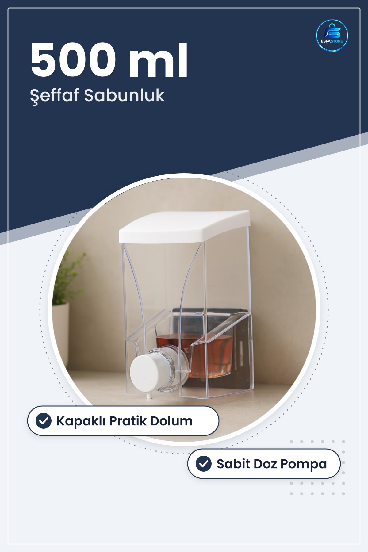 Sıvı Sabunluk 500 ml Şeffaf Banyo Mutfak Sabun Dağıtıcı Kapaklı Pratik Dolum Hazneli