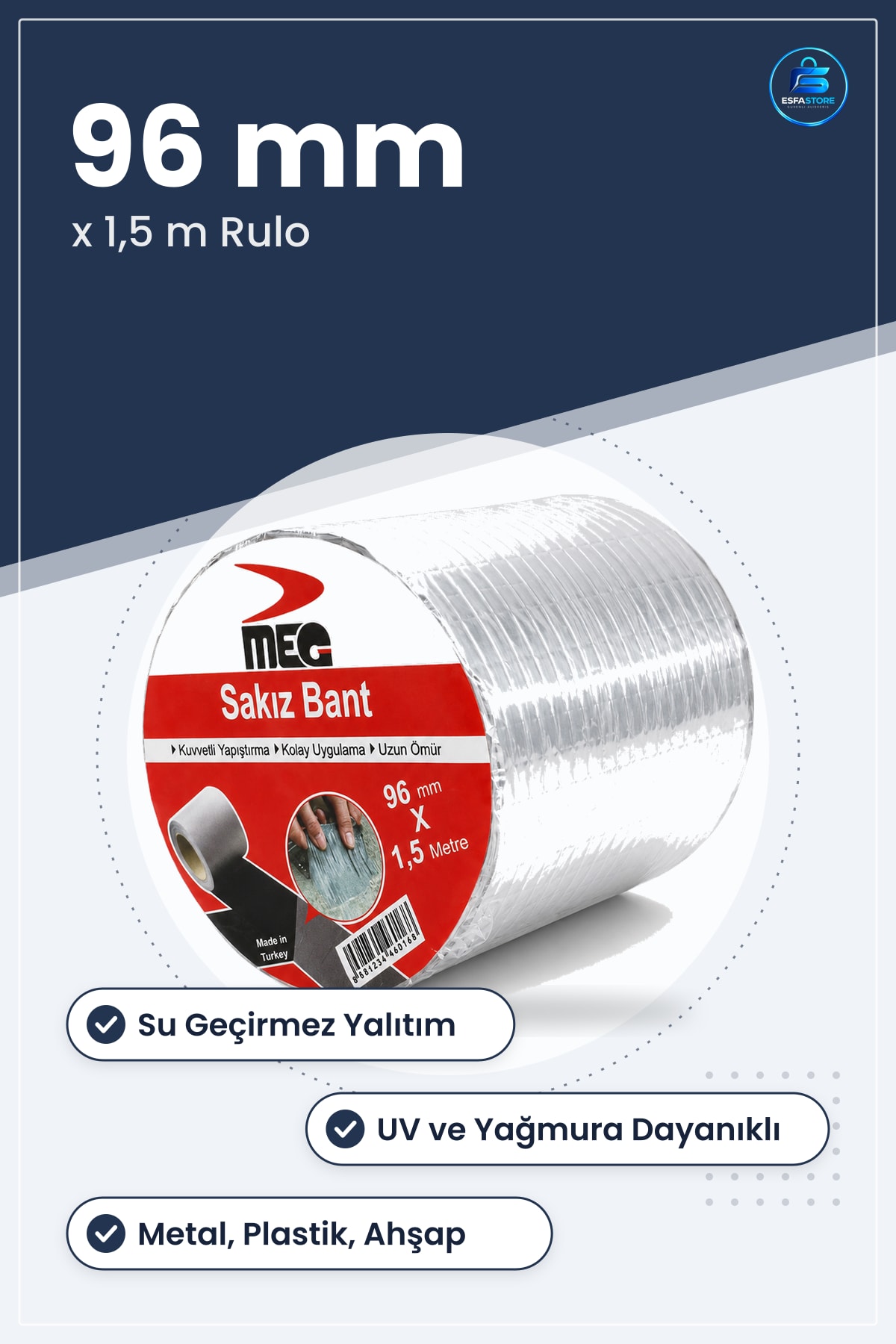 Sakız Bant Su Geçirmez Butil Tamir Bandı 96 mm x 1,5 m Çatı Boru Sızntı Onarım Yapıştırıcı Acil