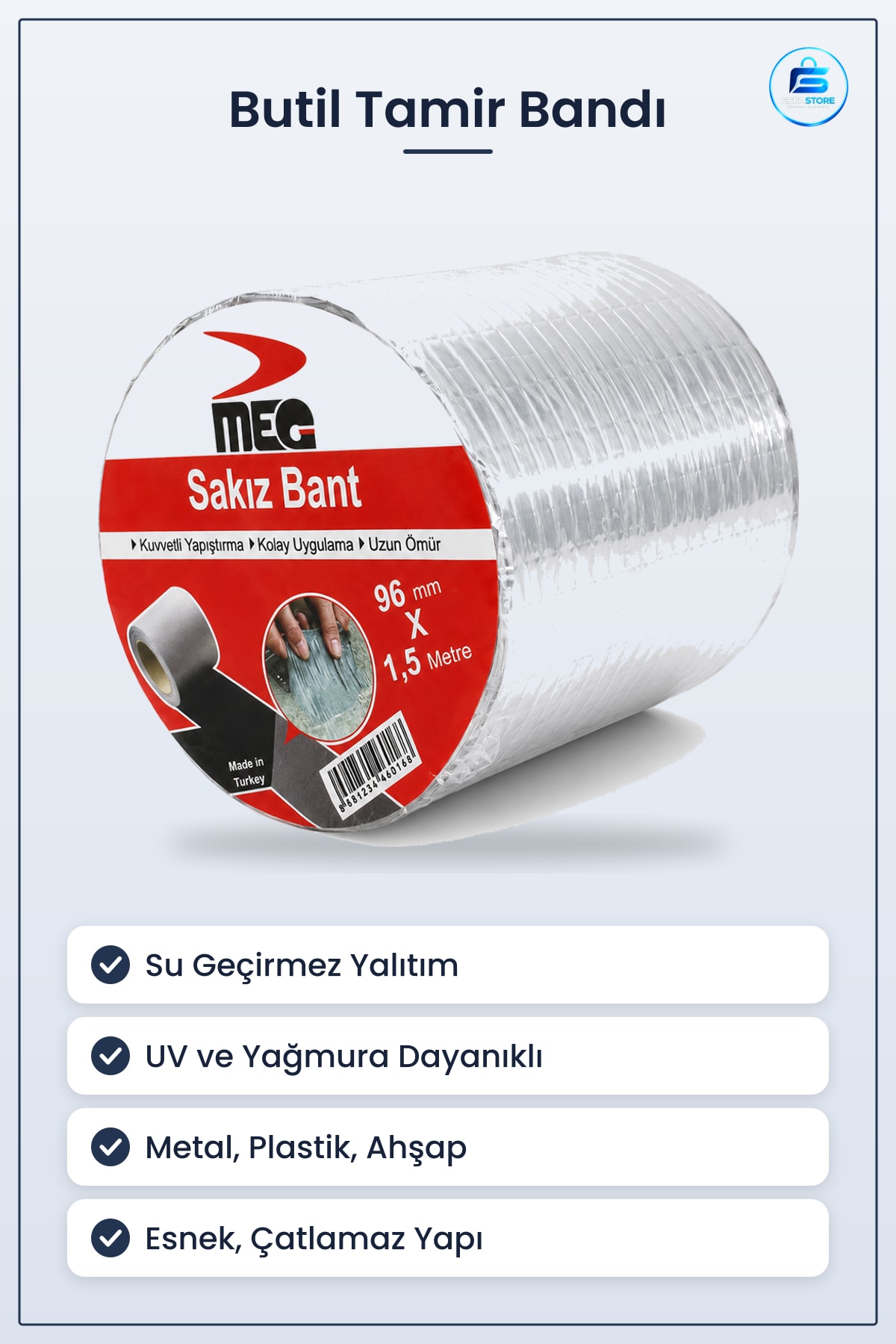 Sakız Bant Su Geçirmez Butil Tamir Bandı 96 mm x 1,5 m Çatı Boru Sızntı Onarım Yapıştırıcı Acil