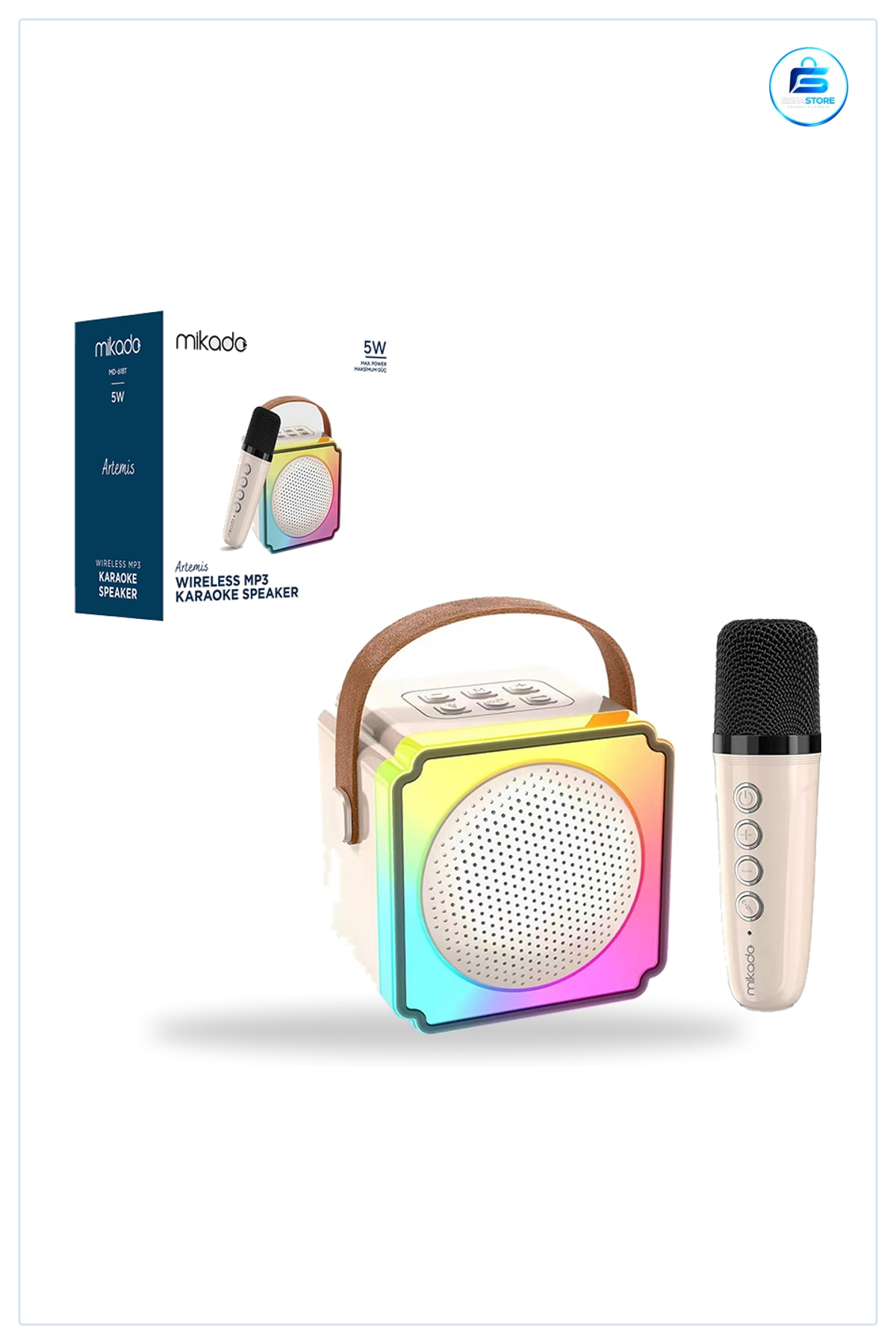 Karaoke Mikrofonlu Taşınabilir Bluetooth Hoparlör Işıklı USB Şarjlı TF Kart AUX Parti Ev Auç Mekan
