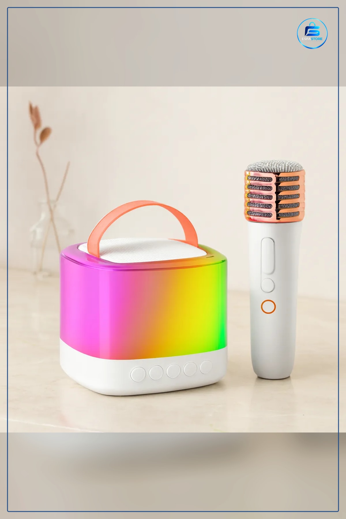 Kablosuz Mikrofonlu Karaoke Hoparlör Bluetooth USB Şarjlı Işıklı Taşınabilir Beyaz Parti Ev Etkinlik