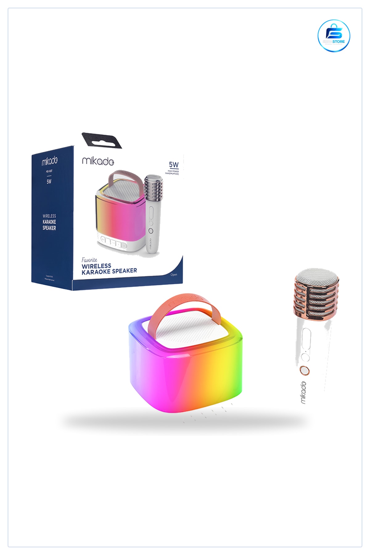 Kablosuz Mikrofonlu Karaoke Hoparlör Bluetooth USB Şarjlı Işıklı Taşınabilir Beyaz Parti Ev Etkinlik