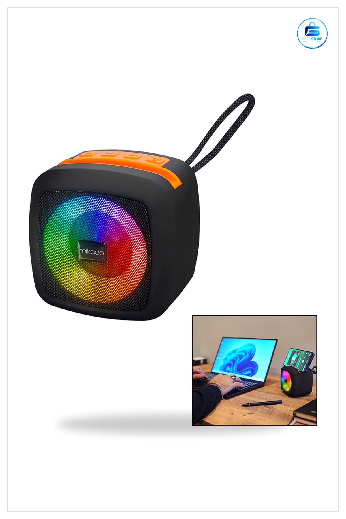 Bluetooth Hoparlör Kablosuz Taşınabilir Işıklı USB TF 1200mAh Batarya Ev Ofis Dış Mekan