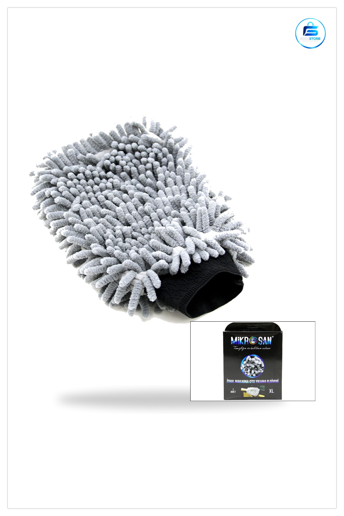 Oto Yıkama Eldiveni Makarna XL Mikrofiber Şenille Gri Çizik Yapmayan Araç Gövde Jant Cam Temizlik